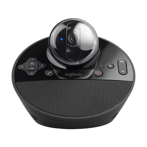 All In One Desktop Video Conference Webcam With Carl Zeiss 1080p Hd Lens And Full Duplex Speakerphone, top view with controls.