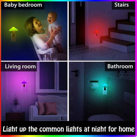 Two Pack Mushroom Night Light Plug In Wall Lamp With Sensor LED Nightlight Cute Mini For Kids Nursery Bedroom Decor Gift