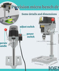 Killer Portable Jewelry Drill Press With Bench Top Build And Slick Variable Speed Dial Up To 16000 Rpm 340 Watt Motor side view with control switches.