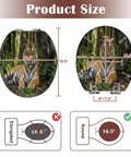 Round Tiger portrait Toilet Seat product size chart with measurements 16.5" x 12.6", showcasing durable resin material.
