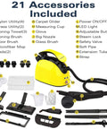 Premium 4.5 Bar High Pressure Handheld Steam Cleaner For Deep Home Cleaning Tasks with 21 included accessories, featuring a yellow design.