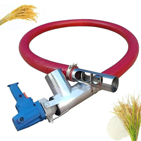 Powerful 500W Grain Suction System With 2m Screw Conveyor And Stainless Port, red flexible hose and blue motor