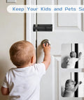 Premium Heavy Duty Stainless Steel Slide Lock Latch Featuring Dead Stop Barrel Bolt Design For Secure Outdoor Gate And Fencing Installation Rust Free Hardware Complete Mounting Kit Included For Zero Hassle Everyday Security on door with child reaching for knob.