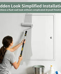 Woman painting a wall with a roller, showcasing Top Grade Flush Mount Access Panel For Drywall Walls 24X36 Inch Hidden Steel Door.