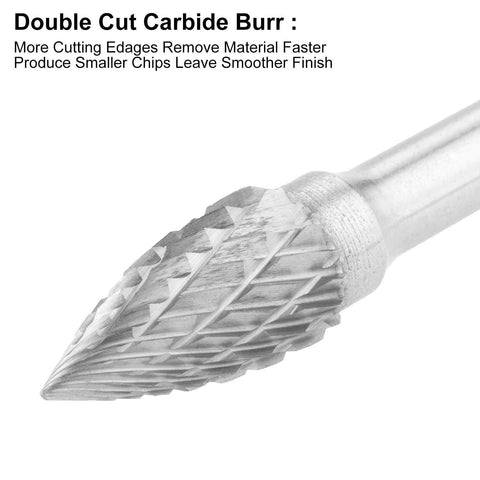 Tungsten carbide rotary burr, double-cut, 1/4-inch shank, close-up view