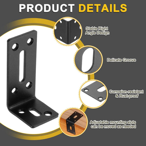 Tough As Nails Adjustable L Shape Corner Braces For Furniture And Storage Shelves Heavy Right Angle Wood Supports With Screws Easy DIY Home Projects Black 2 Pack