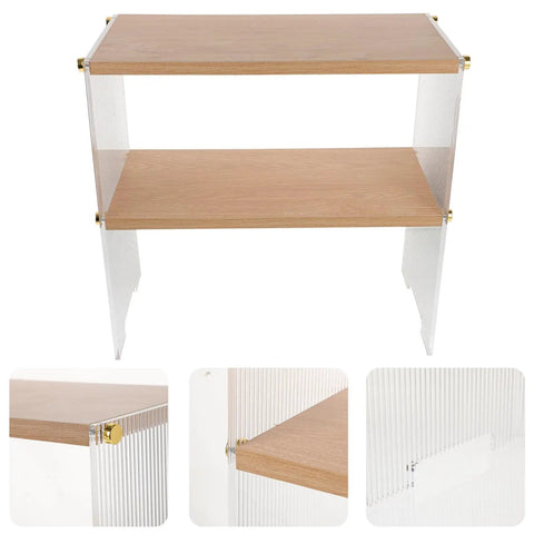 Clear The Counter Clutter With This Slick Wooden Acrylic Display Shelf. Multi Tier Countertop Storage Rack with clear acrylic sides.