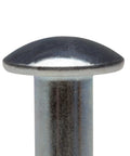 Close-up of Tamperproof Split-Drive Round Concrete Anchor Zinc Plated For Rust Resistance Quarter Inch By Two And A Half Inch head.