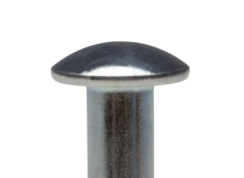 Close-up of Tamperproof Split-Drive Round Concrete Anchor Zinc Plated For Rust Resistance Quarter Inch By Two And A Half Inch head.