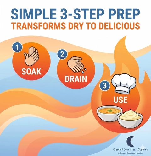 3-step prep for Freeze Dried Diced Potatoes 32 Oz Ready To Eat Survival Food For Emergency Prepper Gear