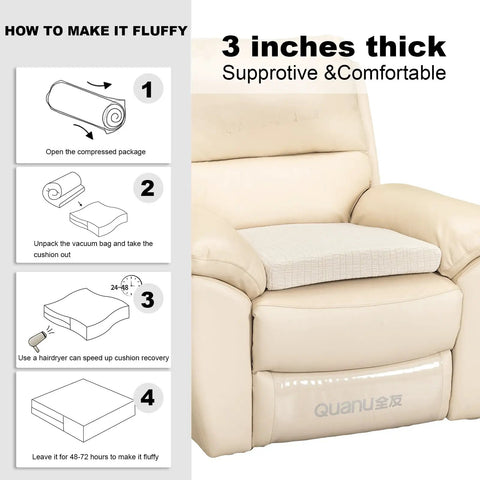 Recliner Seat Cushion No Pressure On Thighs Plush Foam Pad For Elderly Large 20x20 Inch Chair Pad on beige recliner