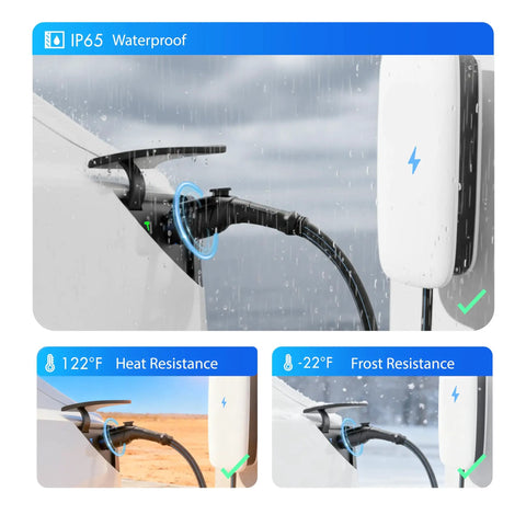 J1772 To Tesla Adapter Slick EV Charger Connector For Model 3 Y S X And Cybertruck in wet conditions showing IP65 waterproof feature.