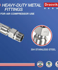 Heavy Duty 3/4 Inch Jumper Hose For Air Compressor 20 Inches Long With Swivel NPT To BSPP Adapter 870 PSI showcasing stainless steel fittings.