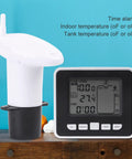 Ultrasonic Water Level Sensor With Digital Temperature Display Indoor Depth Monitor, shows tank and indoor temp readings.
