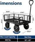 Dimensions of 10-Inch No-Flat Tires Heavy Duty Garden Cart With 180 Degree Rotating Handle And Removable Sides 4 Cu Ft 880 Lbs