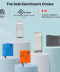 Wireless Light Switch With On Off And Dimming, Decorator Style Faceplate, multiple parts, intertek and ul certification, Canada flag