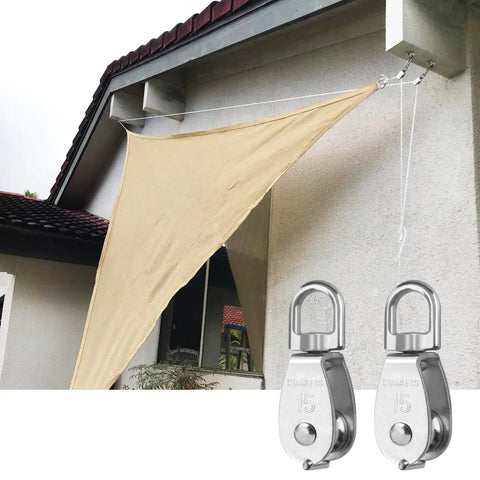 18 Pack M15 Stainless Steel Pulley Blocks With Swivel Hooks For Rope Lifting And Towing, Anti Rust Durable Single Pulley Block For Camping Hiking DIY Rigging, Wire Rope Handling, Outdoor Adventures And More Built Like A Tank. M15 stainless steel pulley block for shade sail rigging
