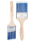 Two Pack Wood Handle Paint Brush Set Featuring 3 Inch Flat And 2.5 Inch Angled Sash Brushes, Lightweight Treated Wood Grip