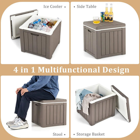 Light Coffee 10 Gallon Polypropylene Ice Chest With Removable Lid And Built In Handles 17 By 17 By 16 Inches 4 In 1 Multipurpose Cooler