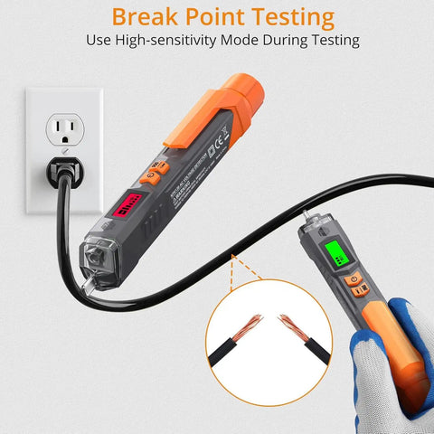 Non Contact AC Voltage Tester for DIYers with Adjustable Sensitivity, testing live wire near outlet, LCD display visible