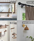 142 Piece Drywall Anchors And Screws Kit With 5 Different Sizes For Lightweight Mounting In Drywall Gypsum Board Lime Chipboard And Wood Ideal For Shelves Hangers Pictures Mirrors And Other DIY Fixings, shown in use for mirrors, curtain rails, shelves, and lamps.