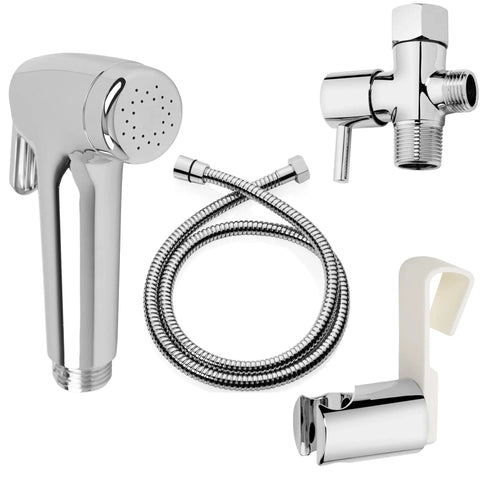 Handheld Bidet Sprayer For Diapering And Shattaf Use PVC Hose In White And Gray Metal T Valve With Water Pressure Control