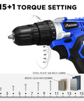Ultimate 20V Cordless Drill Set for Easy Home DIY and Beginner Projects, showing 15+1 torque settings and keyless chuck.