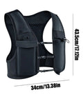 High Visibility Reflective Running Vest Hydration Backpack Plus 500ml Soft Flask Hands Free All Day Lightweight Gear For Early Morning Runs And Night Jogging On Trails. Black vest with side view, size 43.5cm/34cm.