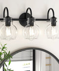 Black Vanity Light 3 Light Modern Bathroom Fixtures Over Mirror With Globe Glass Shade Matte Black Finish E26 Base 17 Inch UL Listed