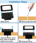 Installation steps for Road Certified Two Pack Rv Usb Outlet 12V 24V Wall Mount Dual Type A And C Fast Charger in black.