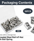 30 Piece M8 Spring T Nuts For 4040 Aluminum Extrusion Profiles in a storage box for easy organization and access.