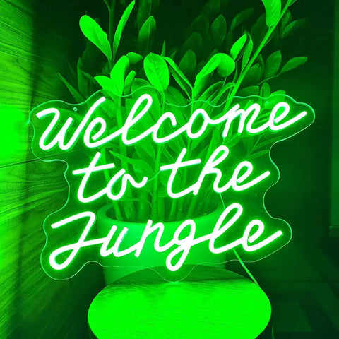 Welcome to the Jungle Neon Sign LED Wall Decor For Entryway Porch Bedroom Home Party Wedding Green 21.65 Inch By 14.57 Inch