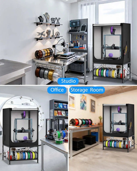 All In One 3D Printer Table With Enclosure Heavy Duty Workstation in studio, office, storage room setups
