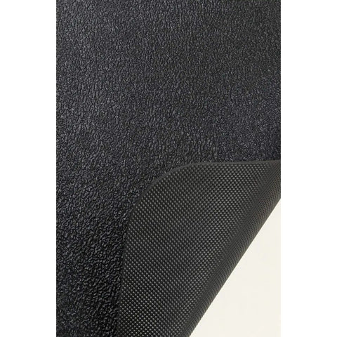 Close-up of Heavy Duty Exercise Equipment Floor Mat surface texture, corner flipped up, for treadmills, spin bike use, 36x84 inch.
