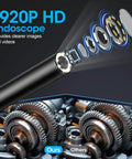 Pro Grade Endoscope With Light, 1920P HD Borescope With 8 Adjustable LED Lights, Semi-Rigid Snake Camera, IP67 Waterproof Inspection Tool For iPhone And Android, 16.4 Feet Long, Black, 1920P HD lens diagram