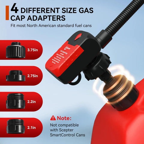 4 gas cap adapters for No Nonsense Portable Fuel Transfer Pump With Auto Stop And Quick Wand For Gasoline And Diesel.
