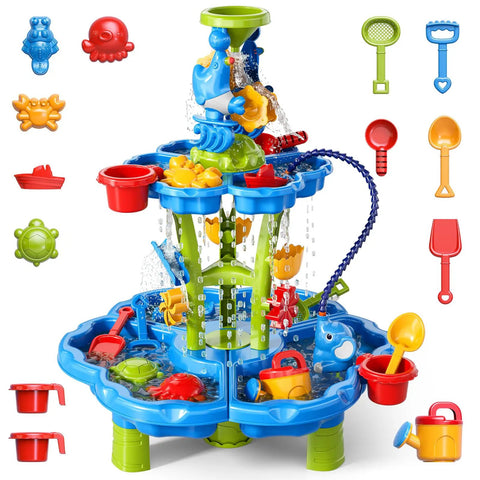 Colorful 3 In 1 Flower Shape Water Table With Pump For Toddlers And Kids Ages 3 To 8 Outdoor Summer Splash Play Two Tier Water Table