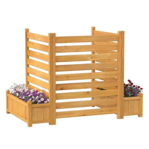 Three Panel Outdoor Wood Privacy Screen With Planter Box To Hide AC Unit And Trash Enclosure No Dig Kit Easy No Ground Stakes Setup