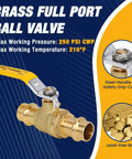 Brass 3/4-inch full-port ball valve with yellow lever handle for copper tubing connection