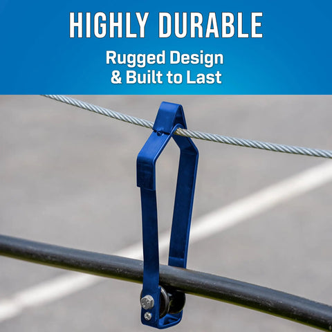Overlash Cable Roller Kit Beefy Heavy Duty 1 Inch Cable Capacity High Carbon Steel Frame With Nylon Wheel in use on cable