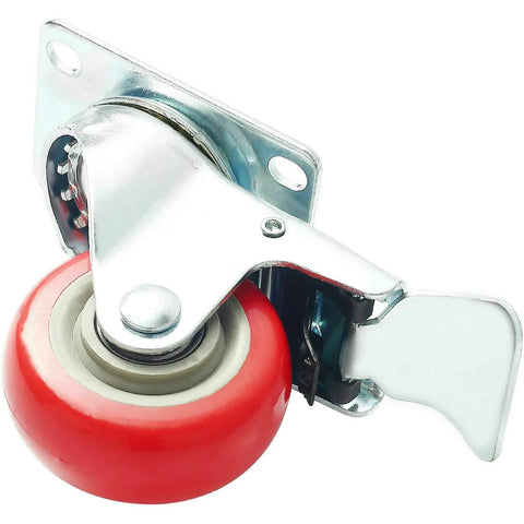 Tough As Nails Three Inch Swivel Caster Wheels With Brake Four Pack Red Polyurethane Rollers with metal plate for carts