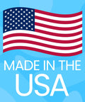 American flag with text Made in the USA on a blue background