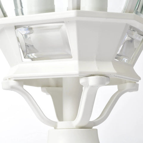 Base of the Three Light Outdoor Post Lantern With Clear Beveled Glass Panels In White Finish 21 Inch Tall Traditional Post Mount
