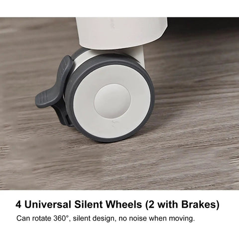 Close-up of a silent caster wheel designed for the Tough As Nails Mobile Trolley Cart, features two brakes.