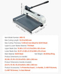 Heavy Duty Manual Plate Shear 12 Inch Guillotine Sheet Metal Cutter For Steel Aluminum Copper Plastic PCB Boards Precision Hand Tool Solid Steel Frame High Efficiency Workshop Essential on a workspace with dimensions labeled.