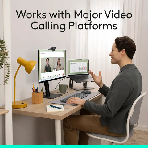 No Drama Hd Webcam Delivering Crisp 1080P Video At Dead Smooth 30Fps in use for video calls on a desk setup.