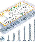 Pro Heavy Duty Wood Screws Assortment Kit With Phillips Flat Head Design In Six Handy Sizes, 250-piece carbon steel set.