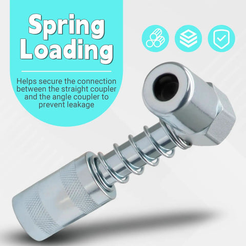 90 Degree Grease Gun Coupler Adapter in Carbon Steel, Beefed-Up Quick Connect with Spring Loading, Galvanized Finish
