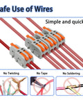 Close-up of 20Pcs Mini Lever Wire Connectors Set For 1 In 2 Out Splicing, Nylon Butt Terminal Block, compact DIY electrical use.