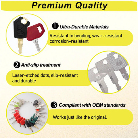 19Piece Heavy Equipment Keys Master Set For Excavators Dozers Skid Steers Forklifts And More with anti-slip key treatment